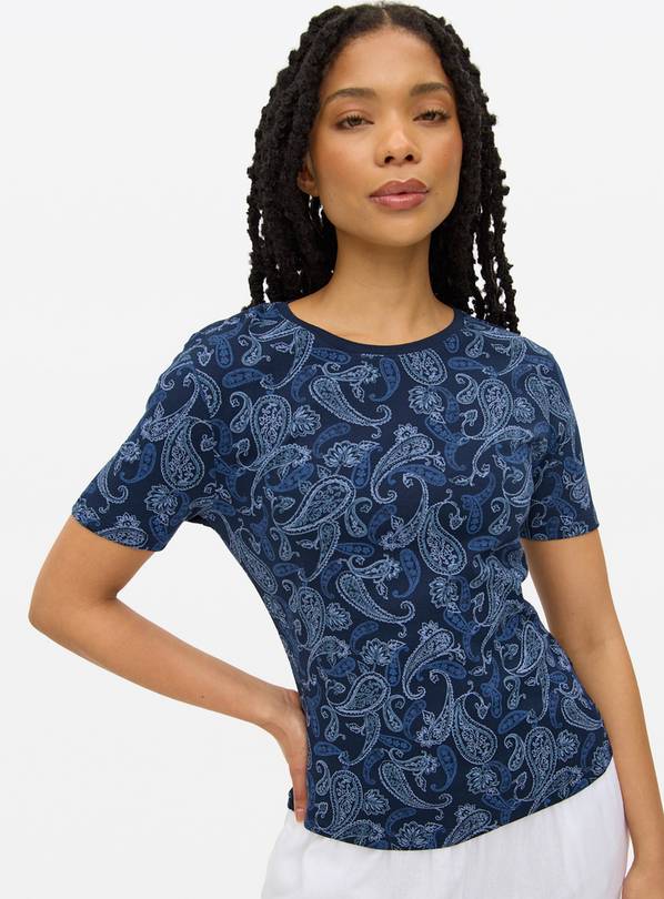 Blue Paisley Printed Slim Fit T-Shirt 20